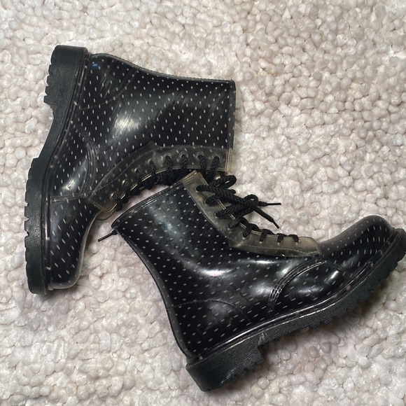 Dirty Laundry Polka Dot Jelly Combat Rain Boots Lace  Up Women’s size 10 - Picture 8 of 9